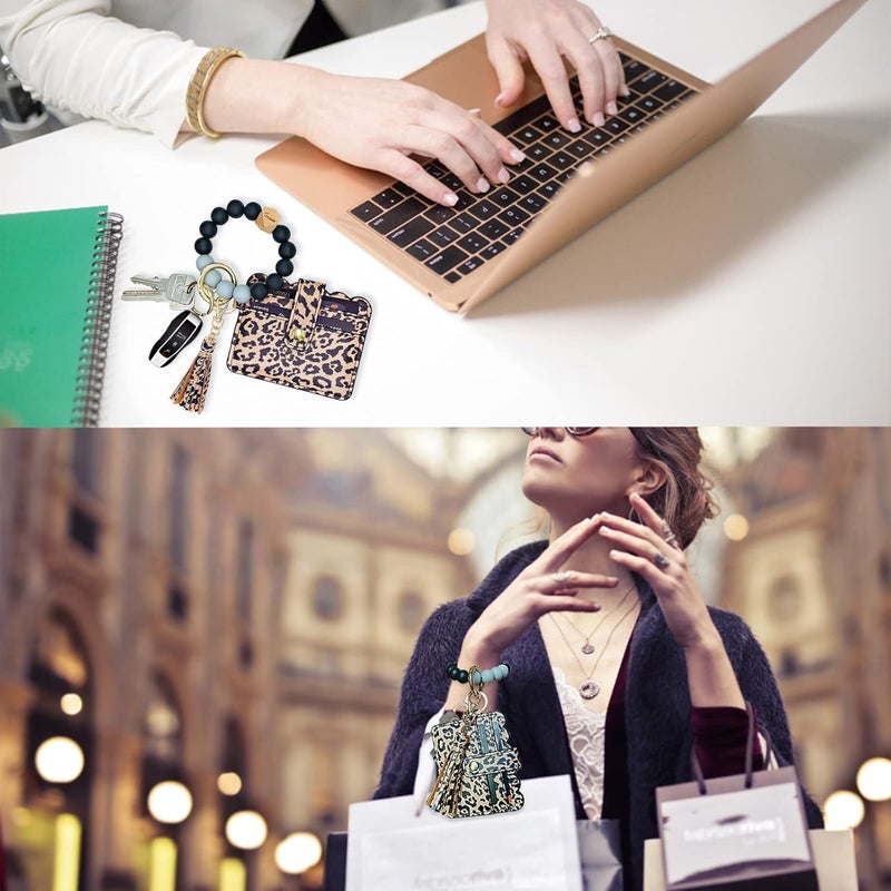 TSNSOEEO Keychain Wallet Wristlet Small Credit Card Holder Bracelet Key Chain Purse Bangle Tassel Beads Key Rings for Women - Image 5